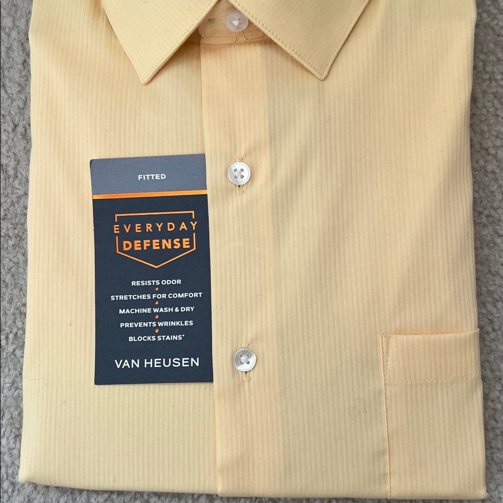 Van Heusen SZ 16-16.5 Fitted Button Up Shirt in Color Sunshine NWT - Picture 2 of 3
